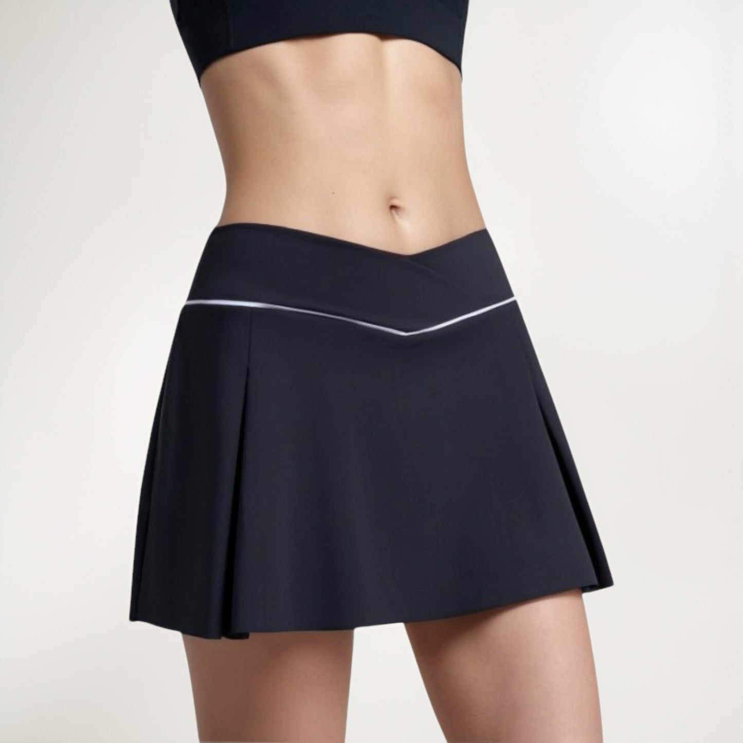 Anna-Kaci Women's V Crossover Waist Tennis Skort with Built-In Shorts and White Trim Detail