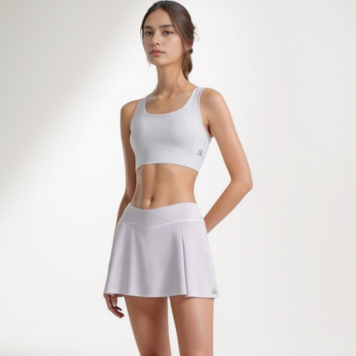 Anna-Kaci Women's V Crossover Waist Tennis Skort with Built-In Shorts and White Trim Detail