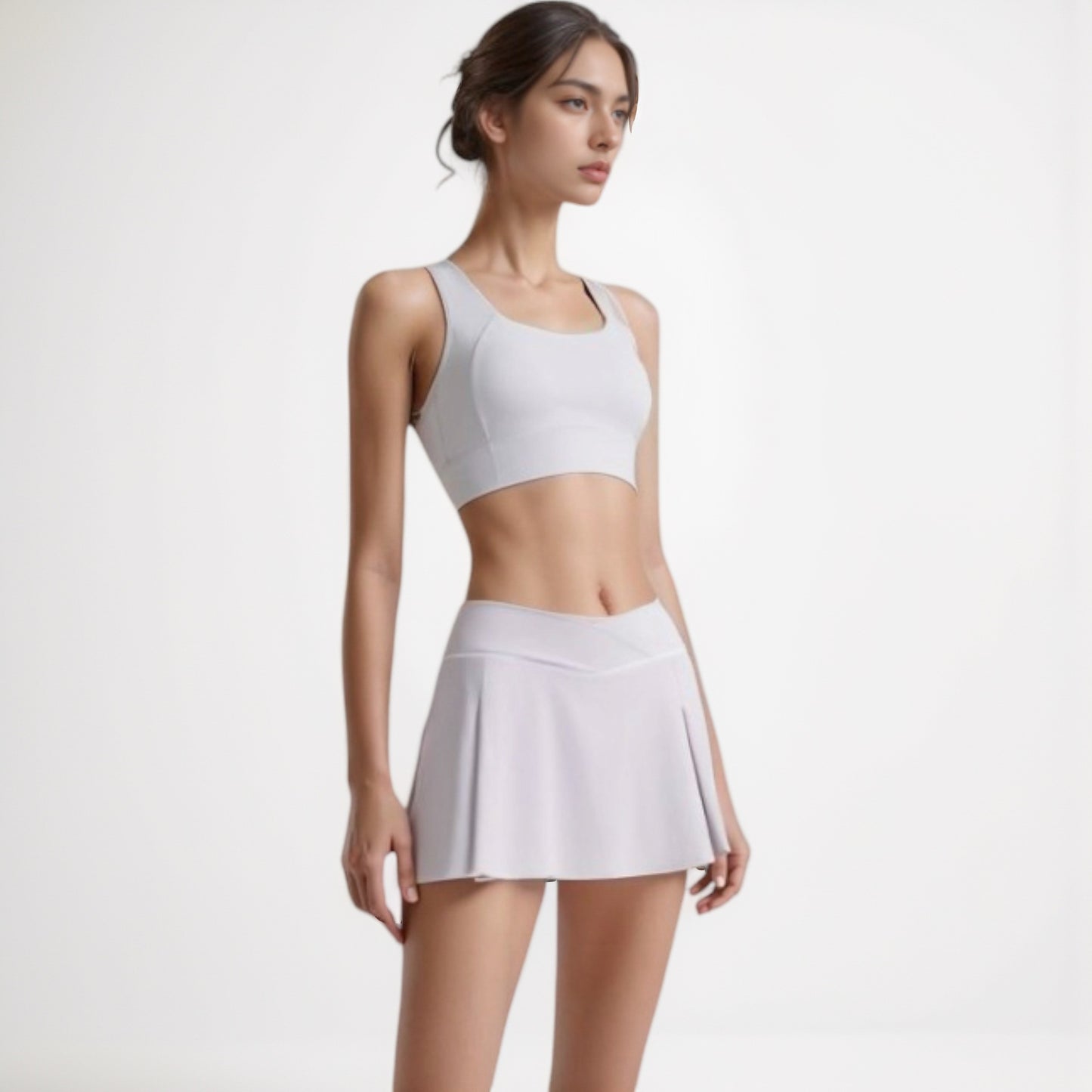 Anna-Kaci Women's V Crossover Waist Tennis Skort with Built-In Shorts and White Trim Detail