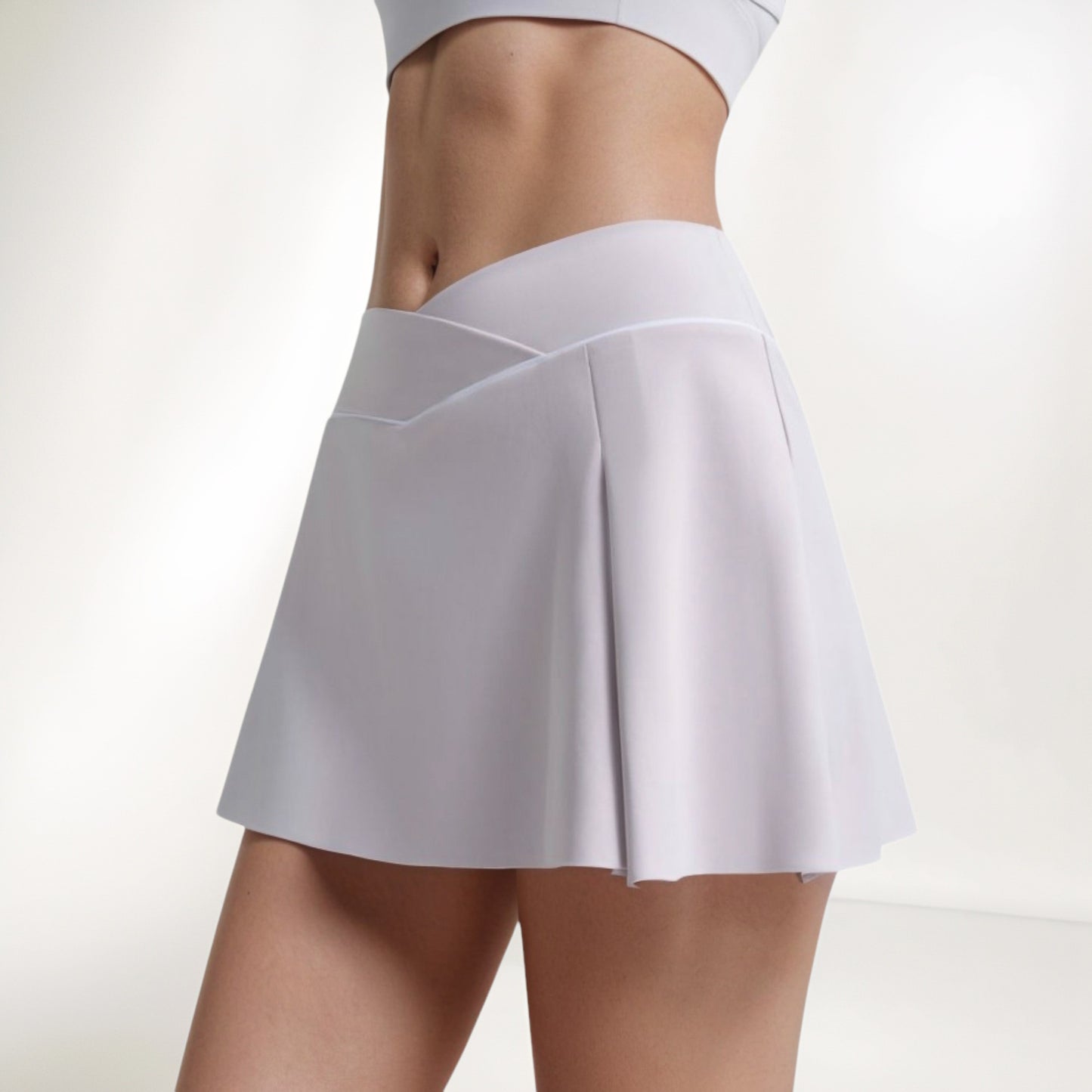 Anna-Kaci Women's V Crossover Waist Tennis Skort with Built-In Shorts and White Trim Detail