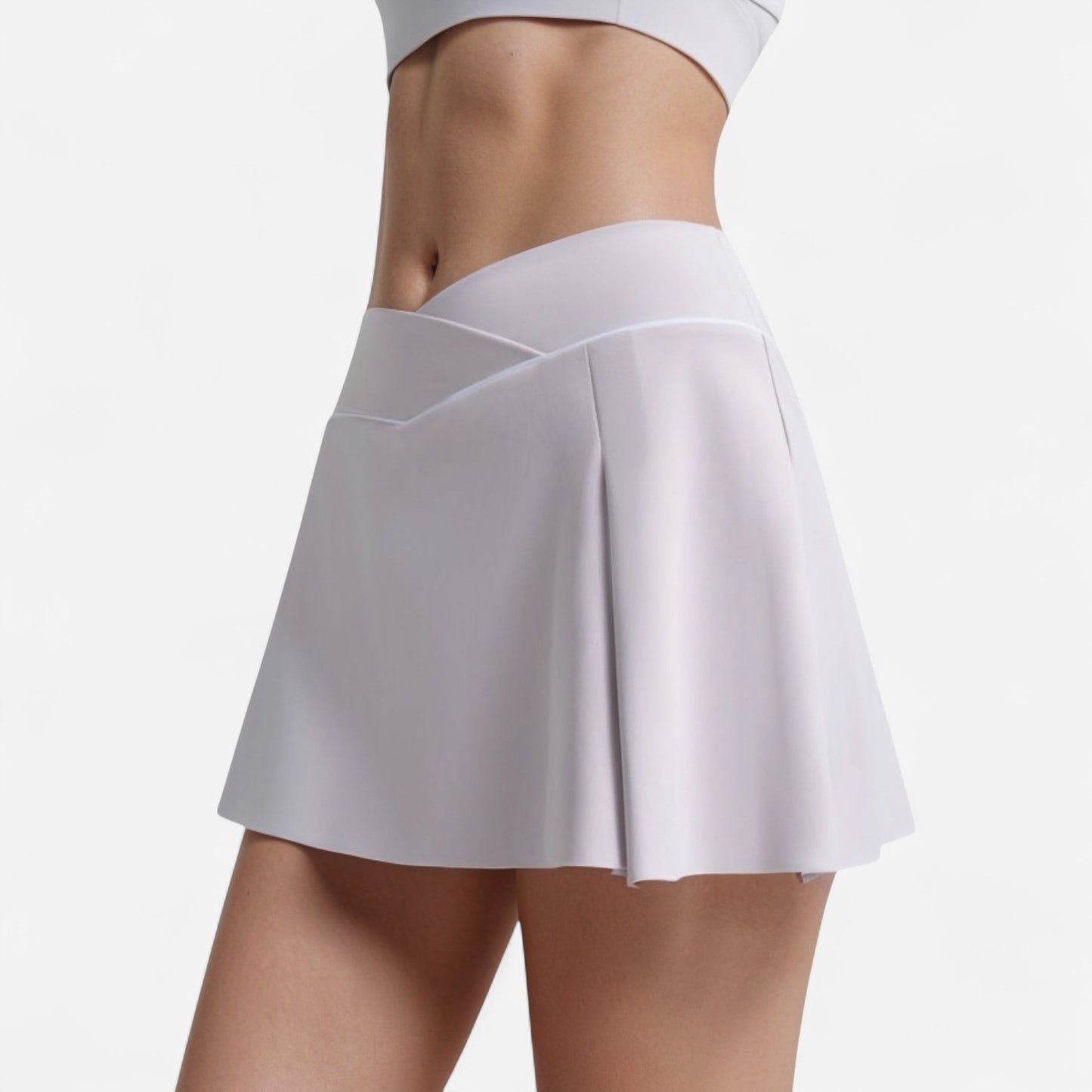 Anna-Kaci Women's V Crossover Waist Tennis Skort with Built-In Shorts and White Trim Detail