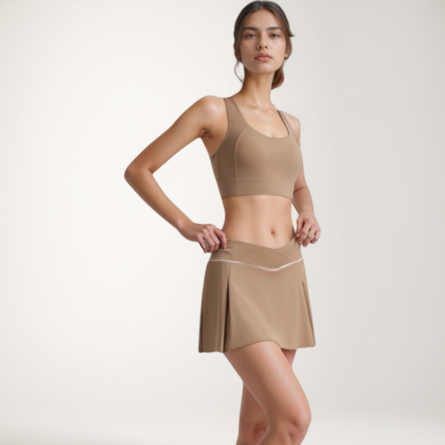 Anna-Kaci Women's V Crossover Waist Tennis Skort with Built-In Shorts and White Trim Detail