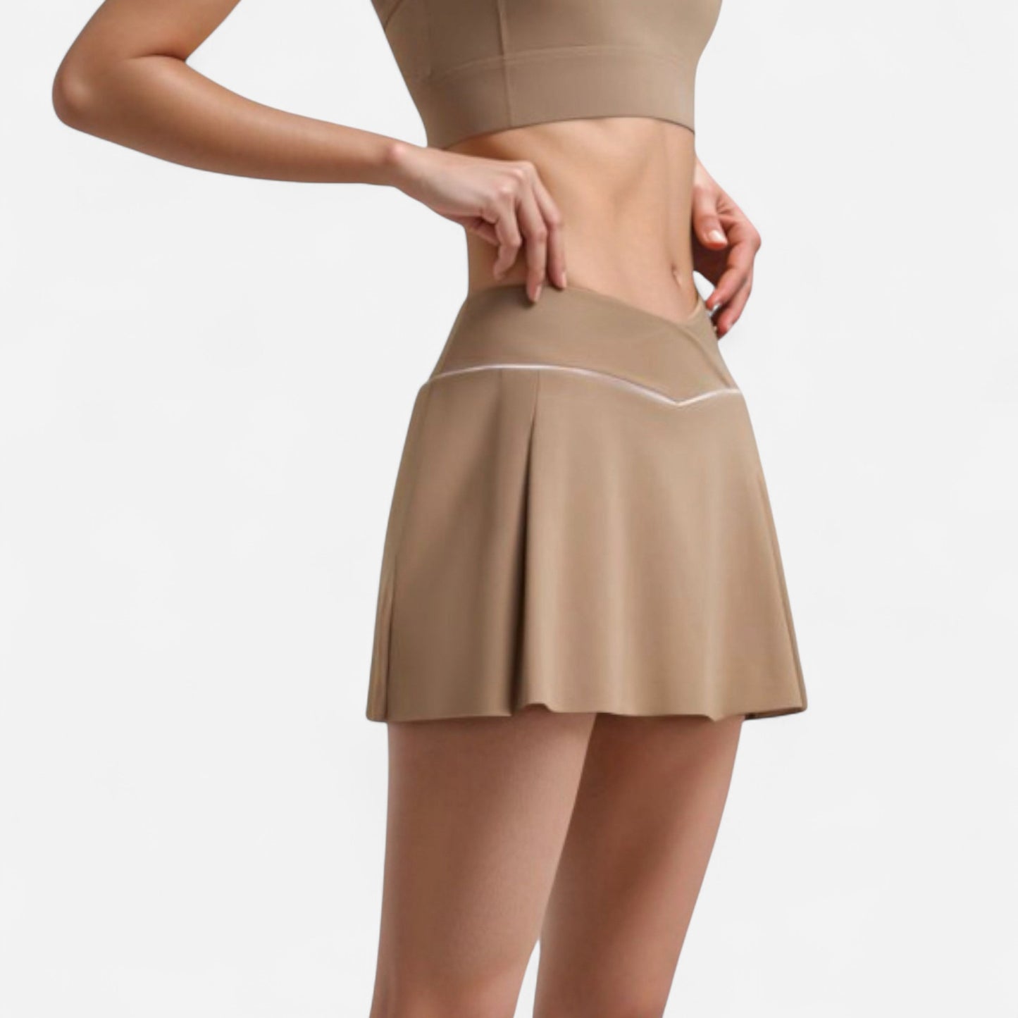 Anna-Kaci Women's V Crossover Waist Tennis Skort with Built-In Shorts and White Trim Detail