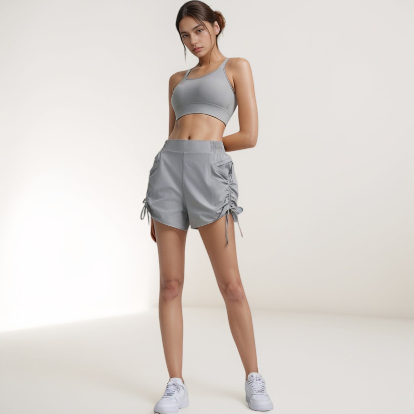 Anna-Kaci Women's High Waist Active Shorts with Elastic Side Waistband Large Pockets and Adjustable Drawstring Hem