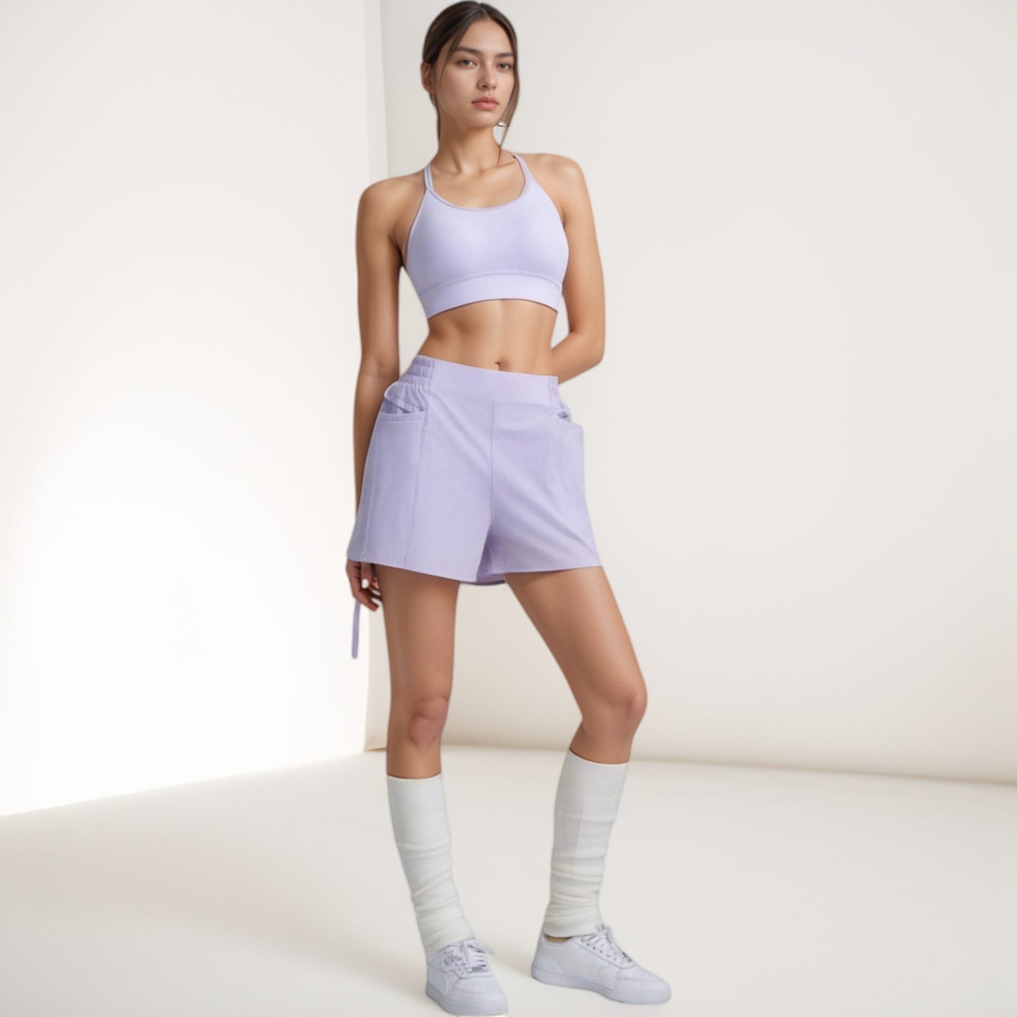 Anna-Kaci Women's High Waist Active Shorts with Elastic Side Waistband Large Pockets and Adjustable Drawstring Hem