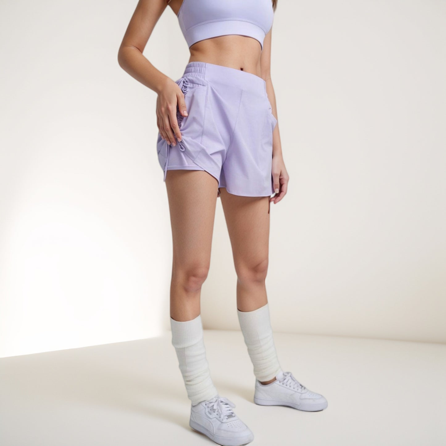 Anna-Kaci Women's High Waist Active Shorts with Elastic Side Waistband Large Pockets and Adjustable Drawstring Hem