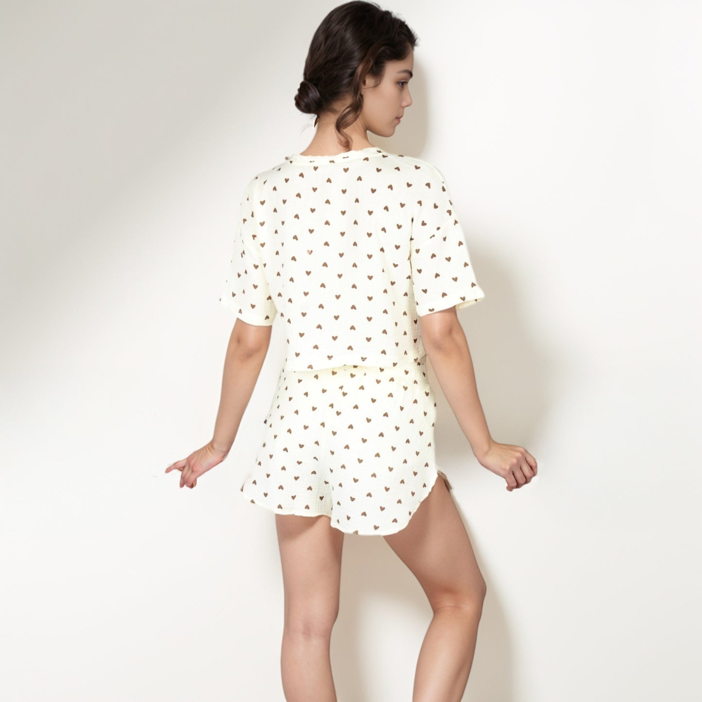 Anna-Kaci Lounge Women's Heart Print Waffle Knit Sleepwear Set with Cropped Tee and Elastic Waist Shorts