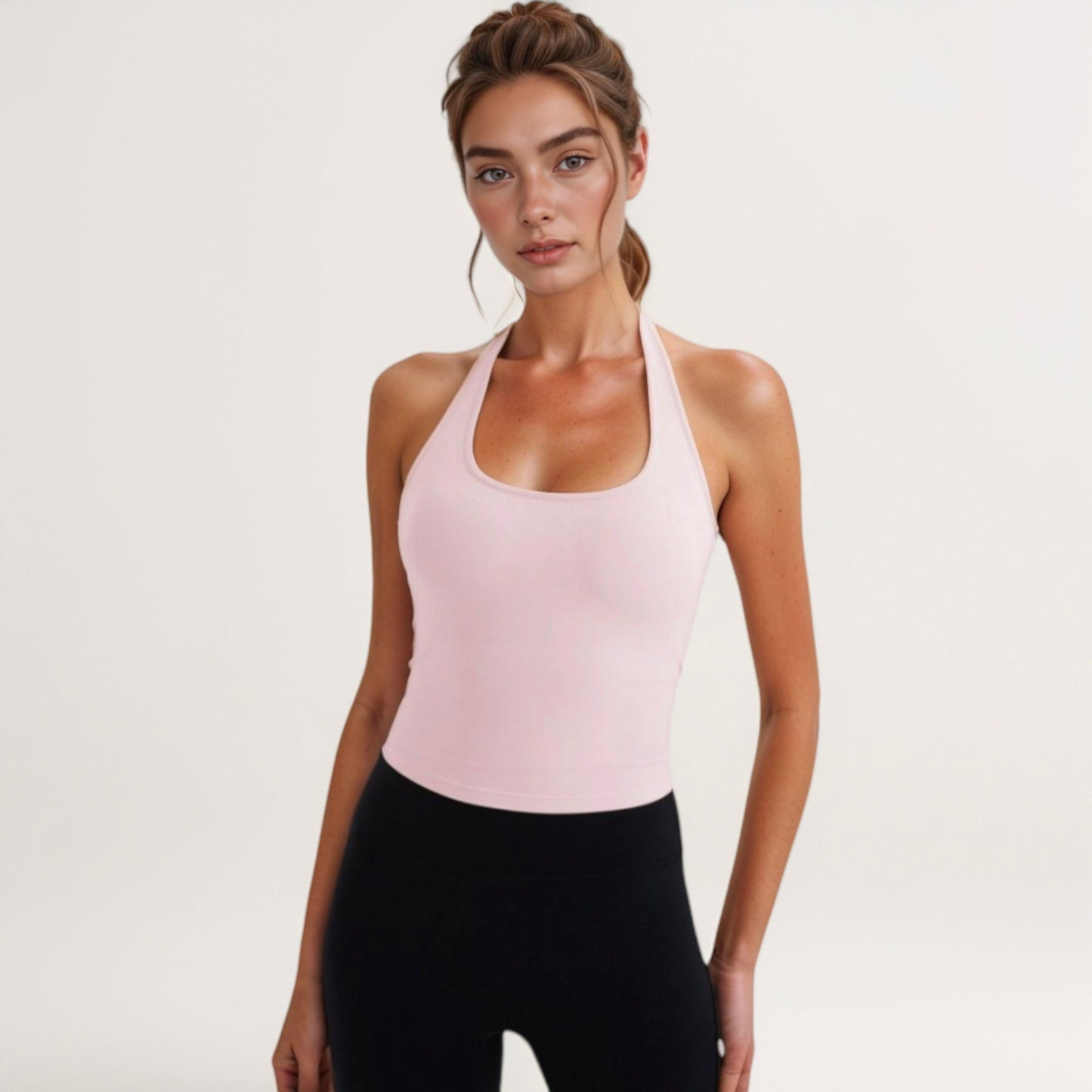 Anna-Kaci Active Women's Halter Neck Cropped Tank Top with Built-In Bra and Stretch Fabric for Workout or Casual Wear