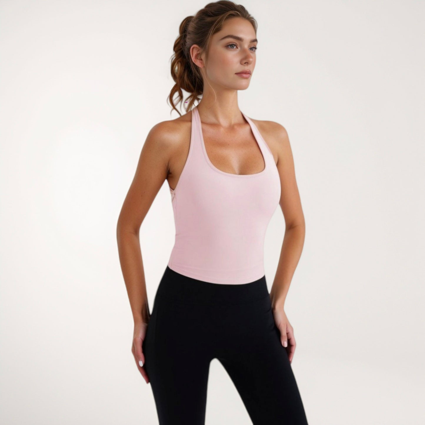 Anna-Kaci Active Women's Halter Neck Cropped Tank Top with Built-In Bra and Stretch Fabric for Workout or Casual Wear