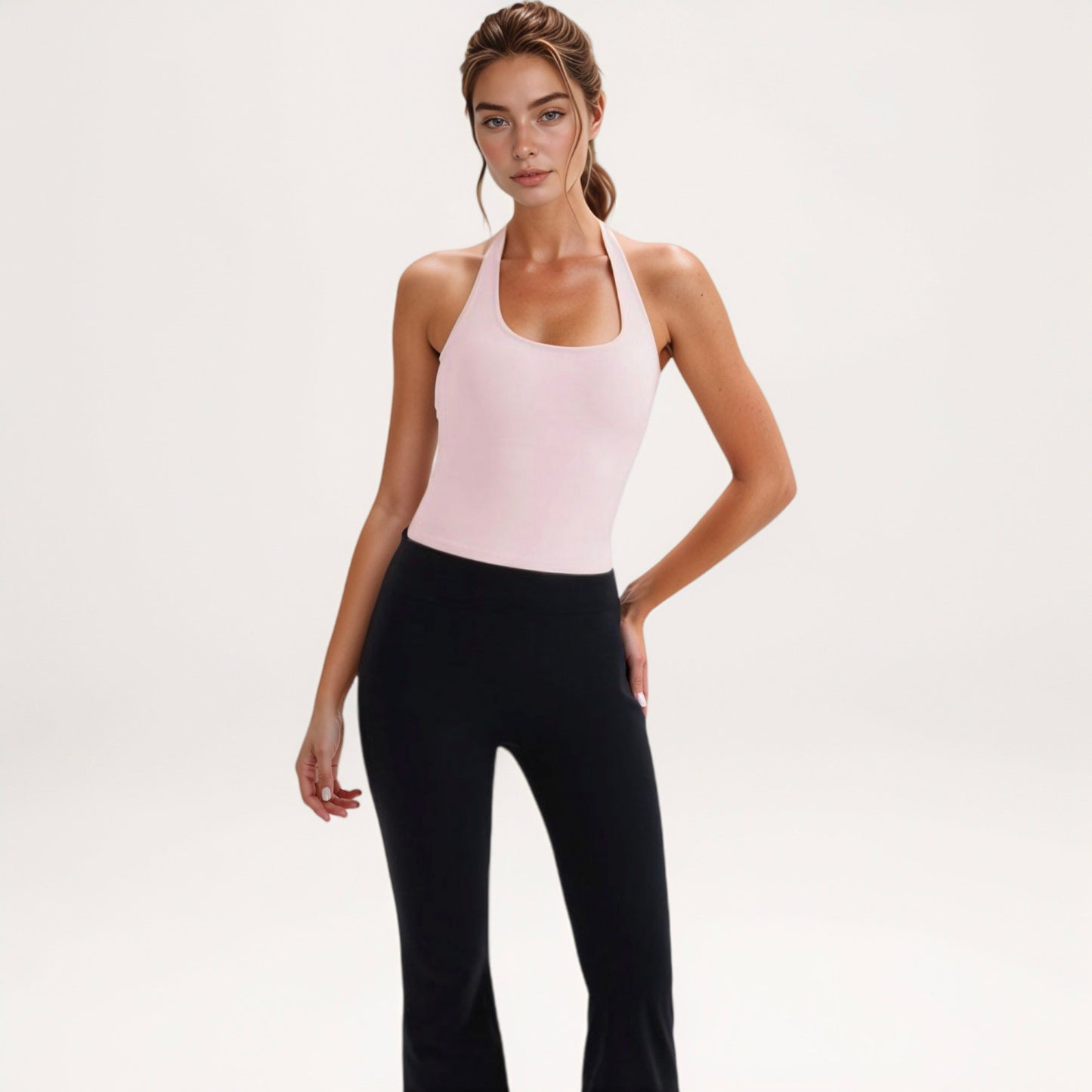 Anna-Kaci Active Women's Halter Neck Cropped Tank Top with Built-In Bra and Stretch Fabric for Workout or Casual Wear
