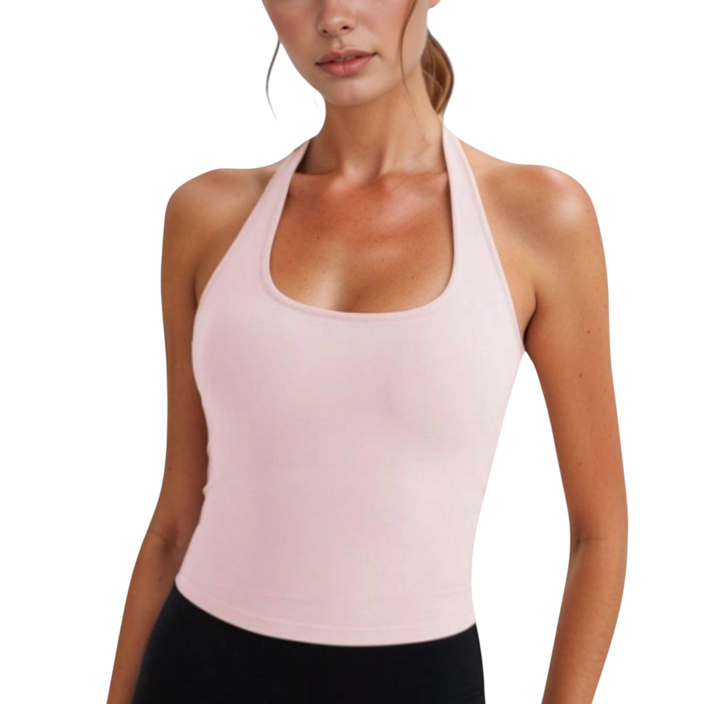 Anna-Kaci Active Women's Halter Neck Cropped Tank Top with Built-In Bra and Stretch Fabric for Workout or Casual Wear
