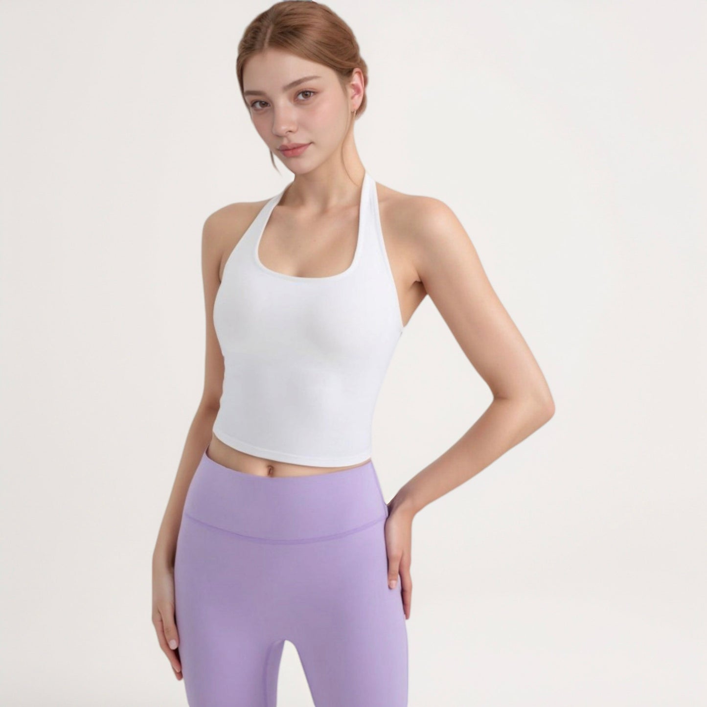 Anna-Kaci Active Women's Halter Neck Cropped Tank Top with Built-In Bra and Stretch Fabric for Workout or Casual Wear