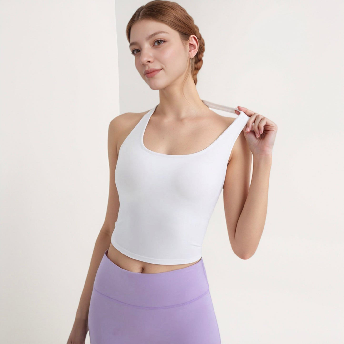 Anna-Kaci Active Women's Halter Neck Cropped Tank Top with Built-In Bra and Stretch Fabric for Workout or Casual Wear