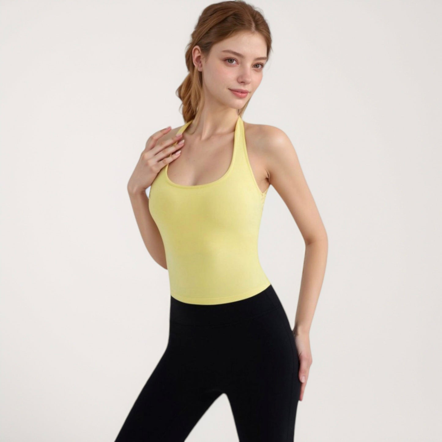 Anna-Kaci Active Women's Halter Neck Cropped Tank Top with Built-In Bra and Stretch Fabric for Workout or Casual Wear