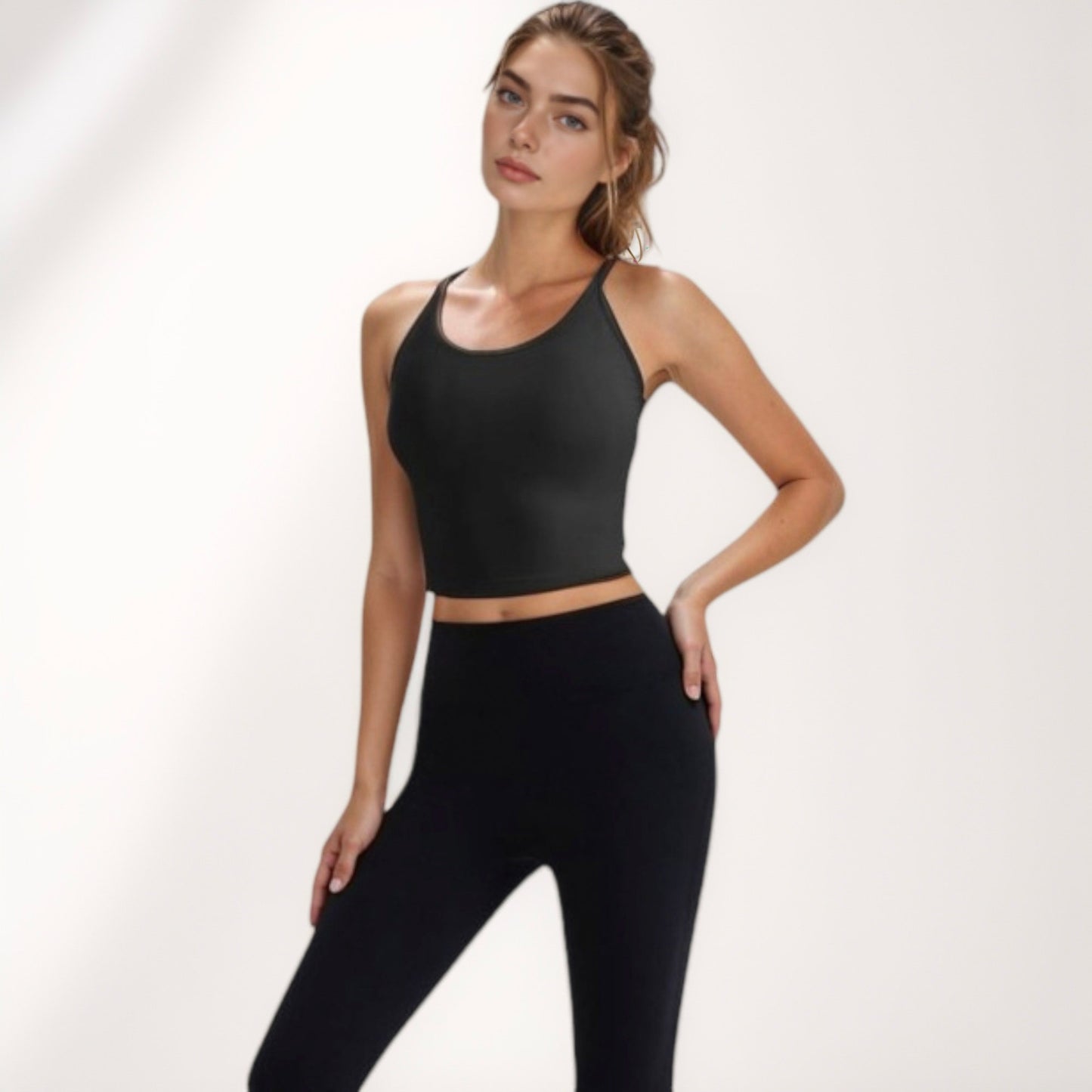 Anna-Kaci Active Women's V-Neck Cropped Tank Top with Spaghetti Straps and Built-In Bra for Yoga and Everyday Comfort