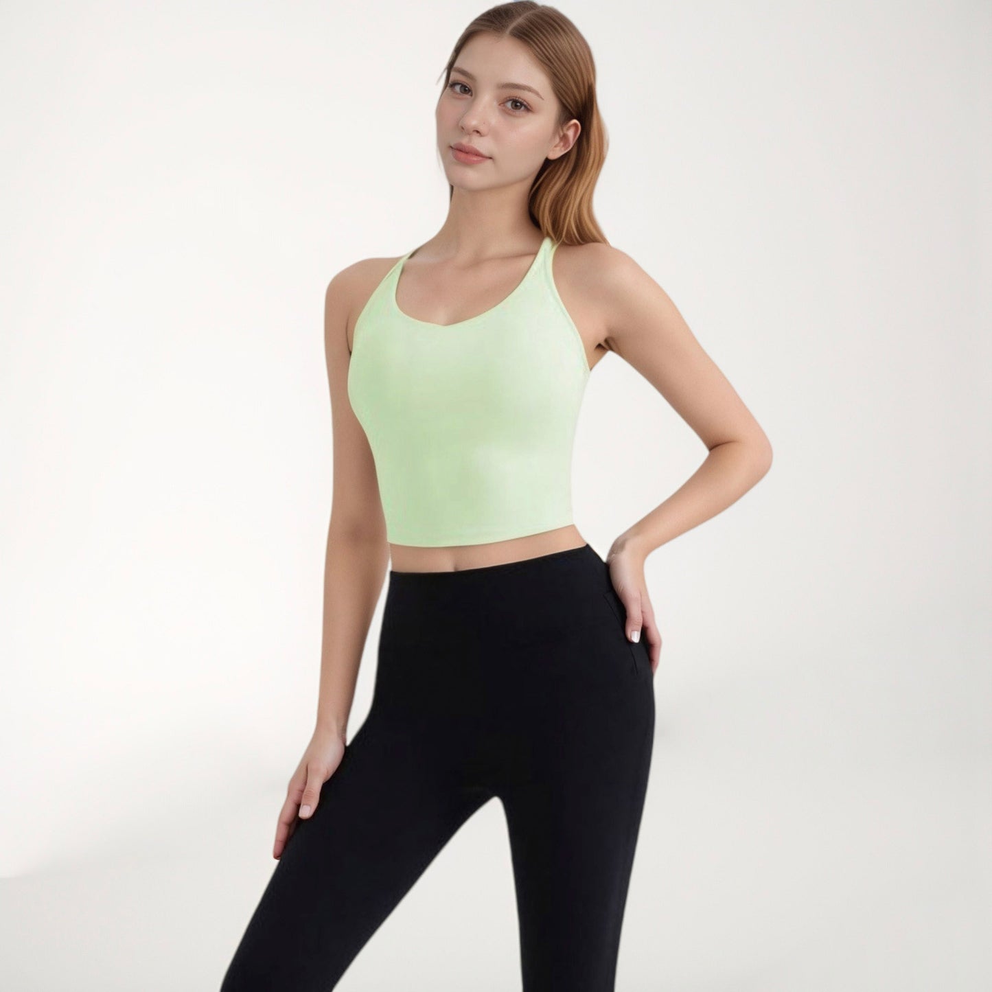 Anna-Kaci Active Women's V-Neck Cropped Tank Top with Spaghetti Straps and Built-In Bra for Yoga and Everyday Comfort