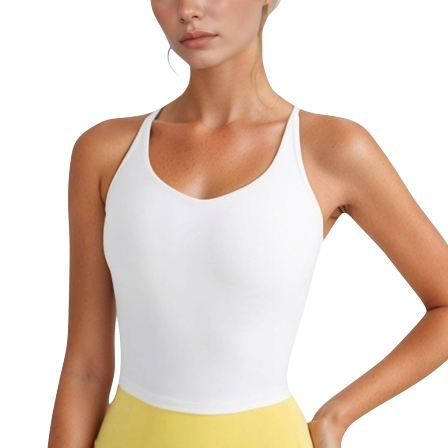 Anna-Kaci Active Women's V-Neck Cropped Tank Top with Spaghetti Straps and Built-In Bra for Yoga and Everyday Comfort