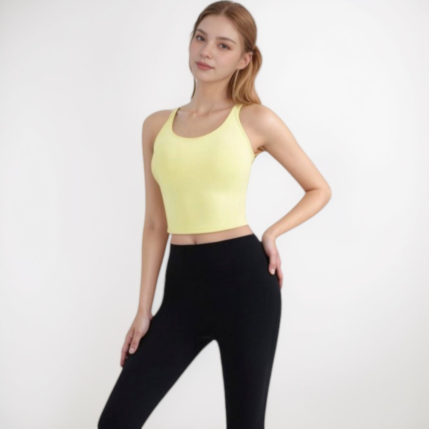Anna-Kaci Active Women's V-Neck Cropped Tank Top with Spaghetti Straps and Built-In Bra for Yoga and Everyday Comfort