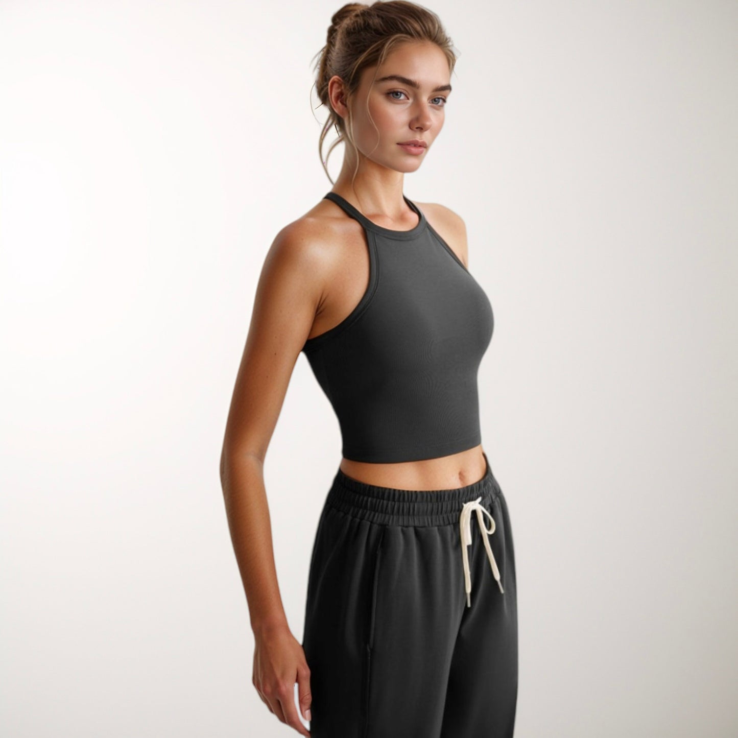 Anna-Kaci Active Women's High Neck Cropped Tank Top with Racer Style Straps and Seamless Fit for Active and Casual Wear