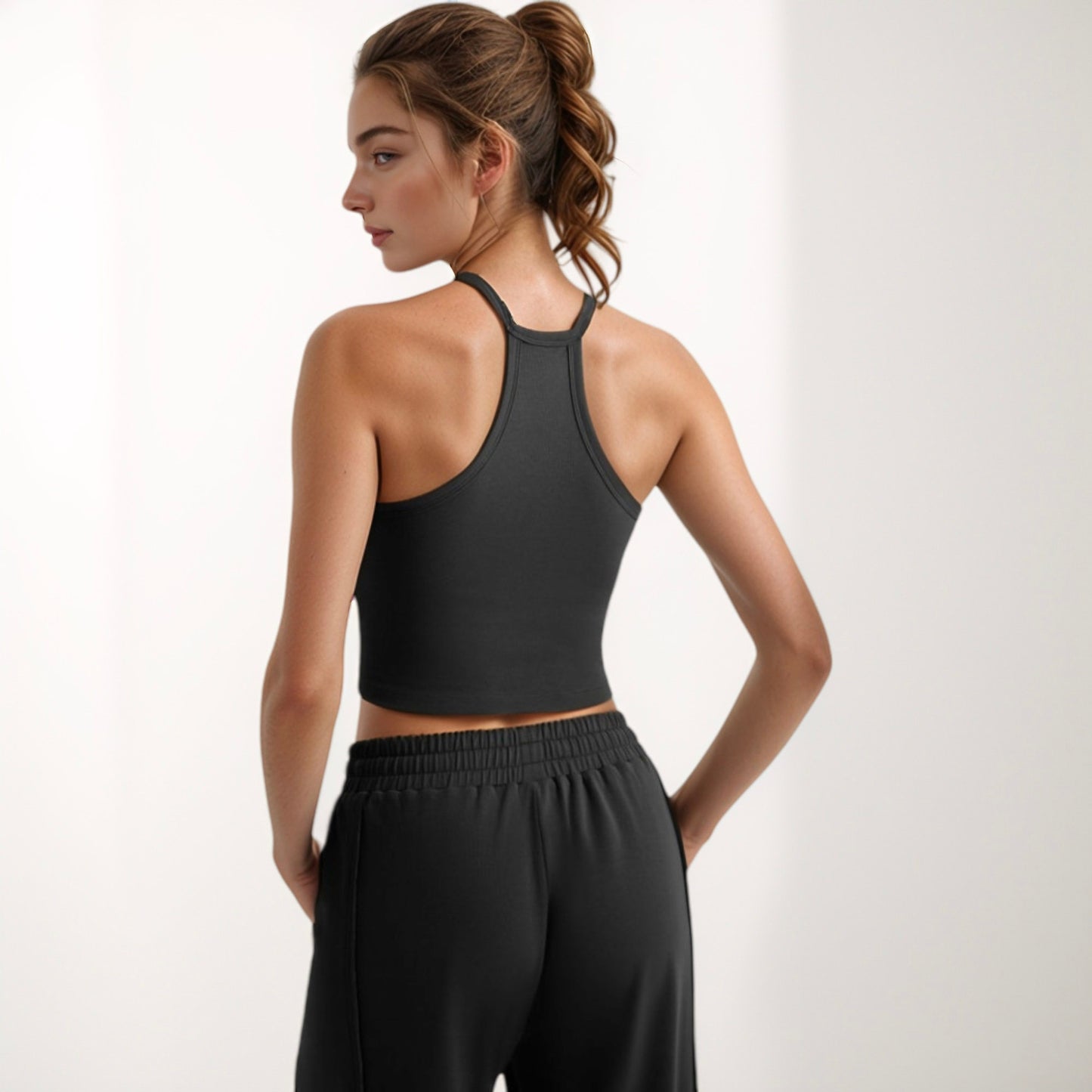Anna-Kaci Active Women's High Neck Cropped Tank Top with Racer Style Straps and Seamless Fit for Active and Casual Wear