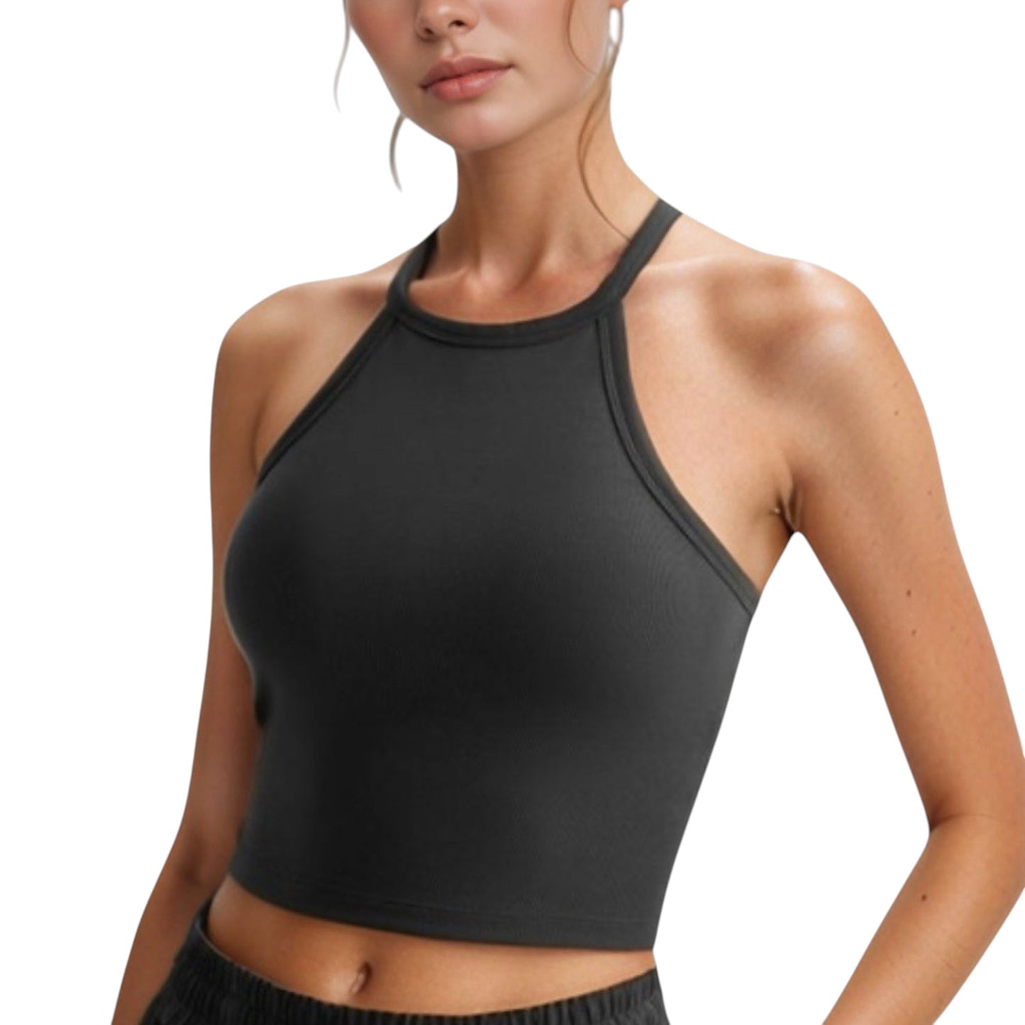 Anna-Kaci Active Women's High Neck Cropped Tank Top with Racer Style Straps and Seamless Fit for Active and Casual Wear
