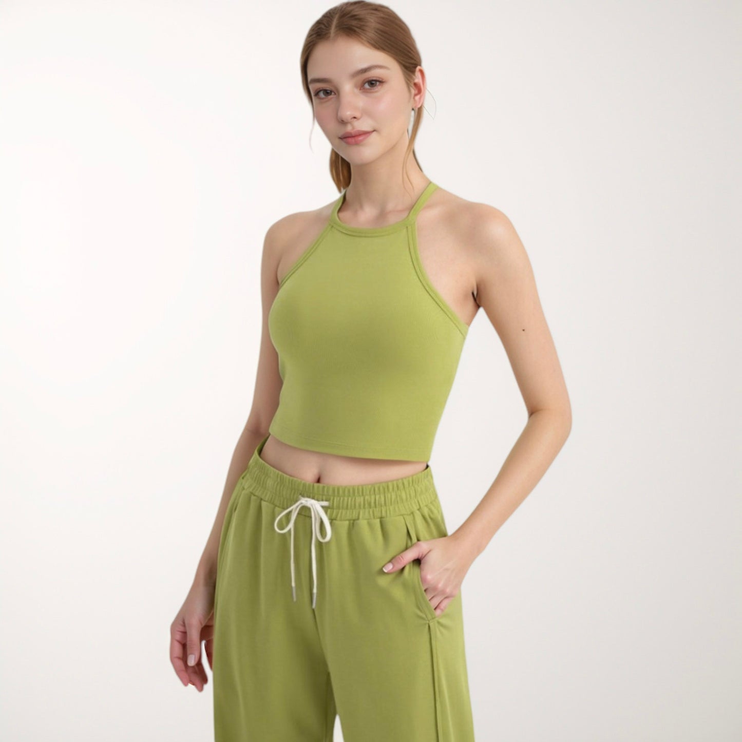 Anna-Kaci Active Women's High Neck Cropped Tank Top with Racer Style Straps and Seamless Fit for Active and Casual Wear