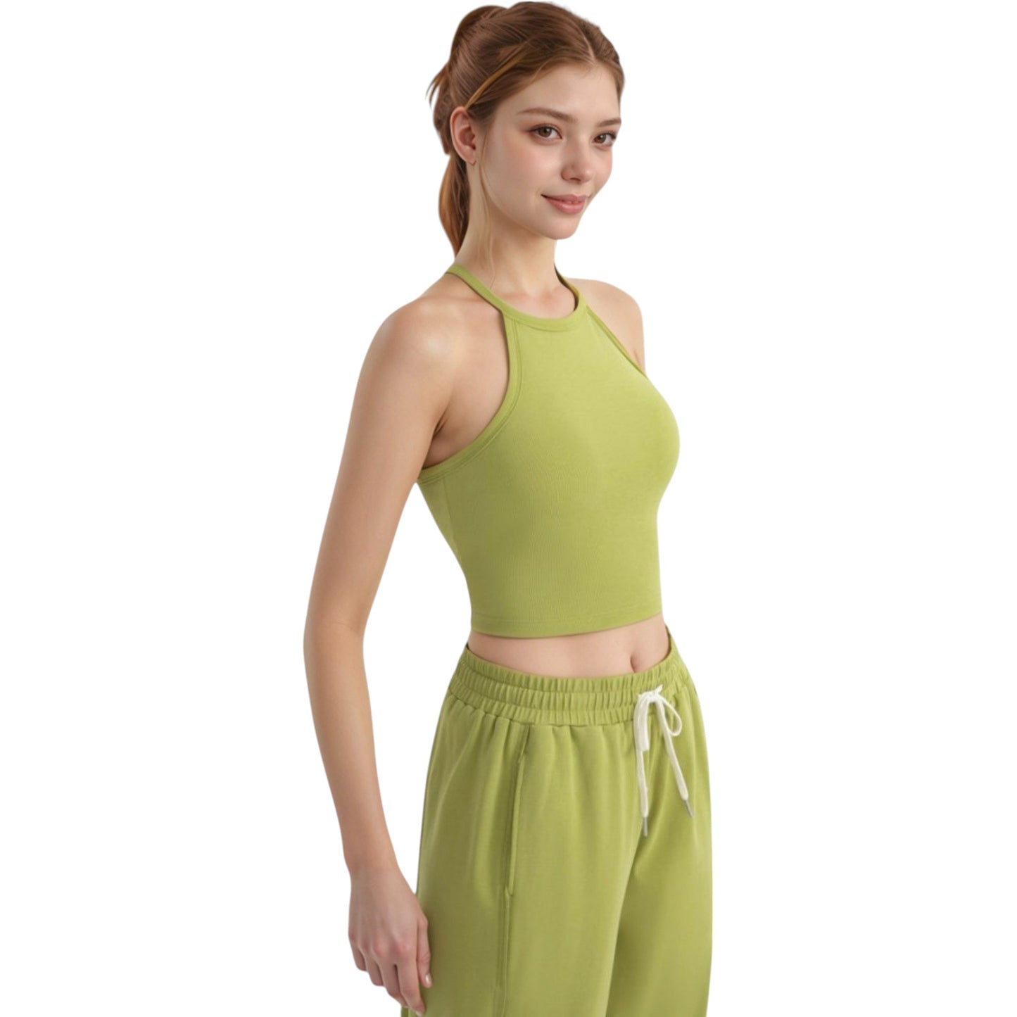 Anna-Kaci Active Women's High Neck Cropped Tank Top with Racer Style Straps and Seamless Fit for Active and Casual Wear