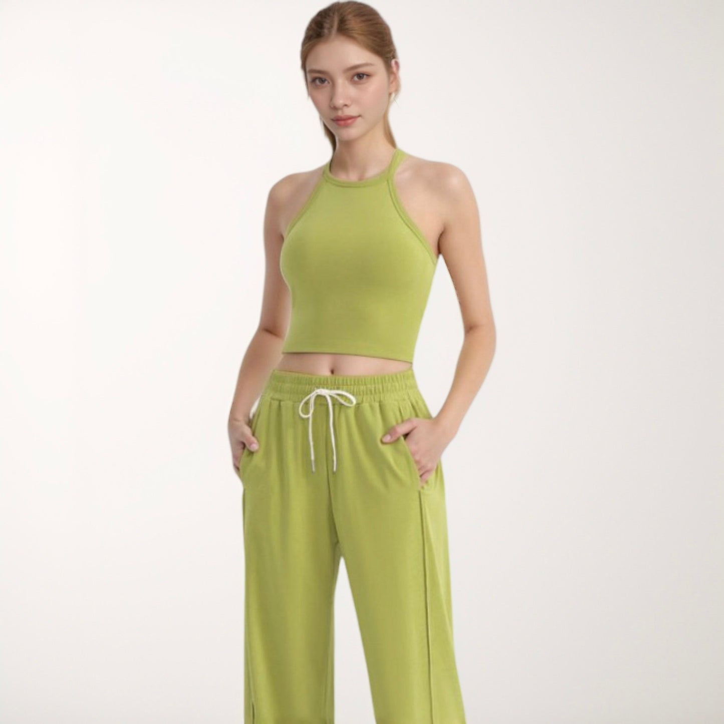 Anna-Kaci Active Women's High Neck Cropped Tank Top with Racer Style Straps and Seamless Fit for Active and Casual Wear