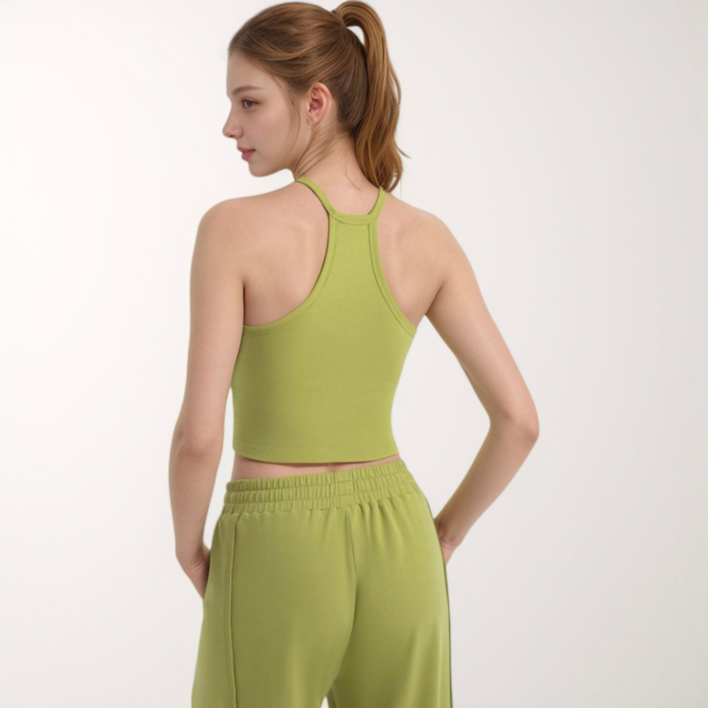 Anna-Kaci Active Women's High Neck Cropped Tank Top with Racer Style Straps and Seamless Fit for Active and Casual Wear
