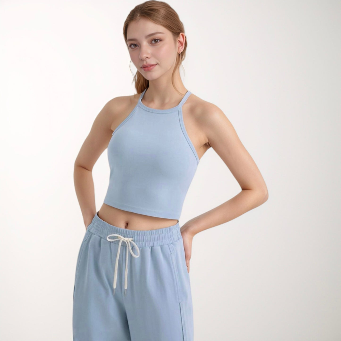 Anna-Kaci Active Women's High Neck Cropped Tank Top with Racer Style Straps and Seamless Fit for Active and Casual Wear