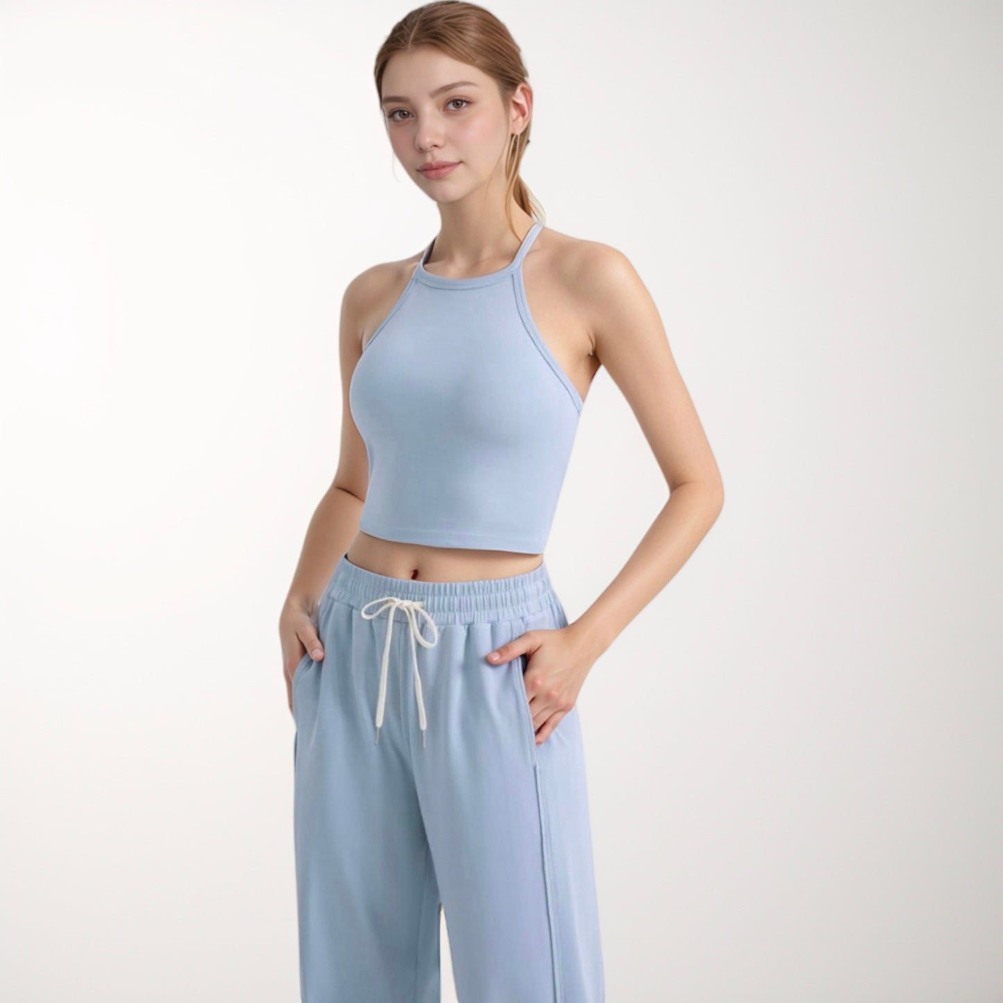 Anna-Kaci Active Women's High Neck Cropped Tank Top with Racer Style Straps and Seamless Fit for Active and Casual Wear