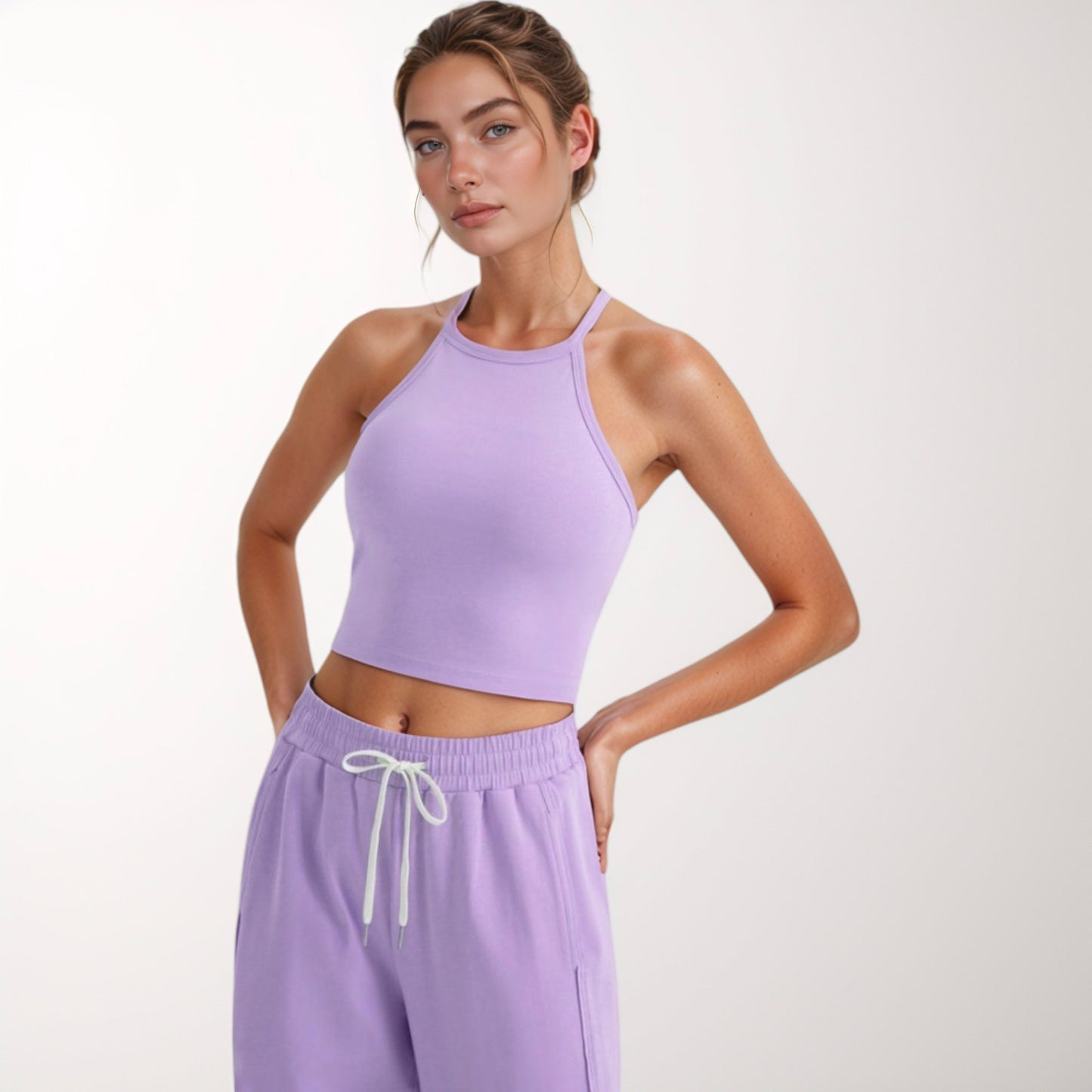 Anna-Kaci Active Women's High Neck Cropped Tank Top with Racer Style Straps and Seamless Fit for Active and Casual Wear