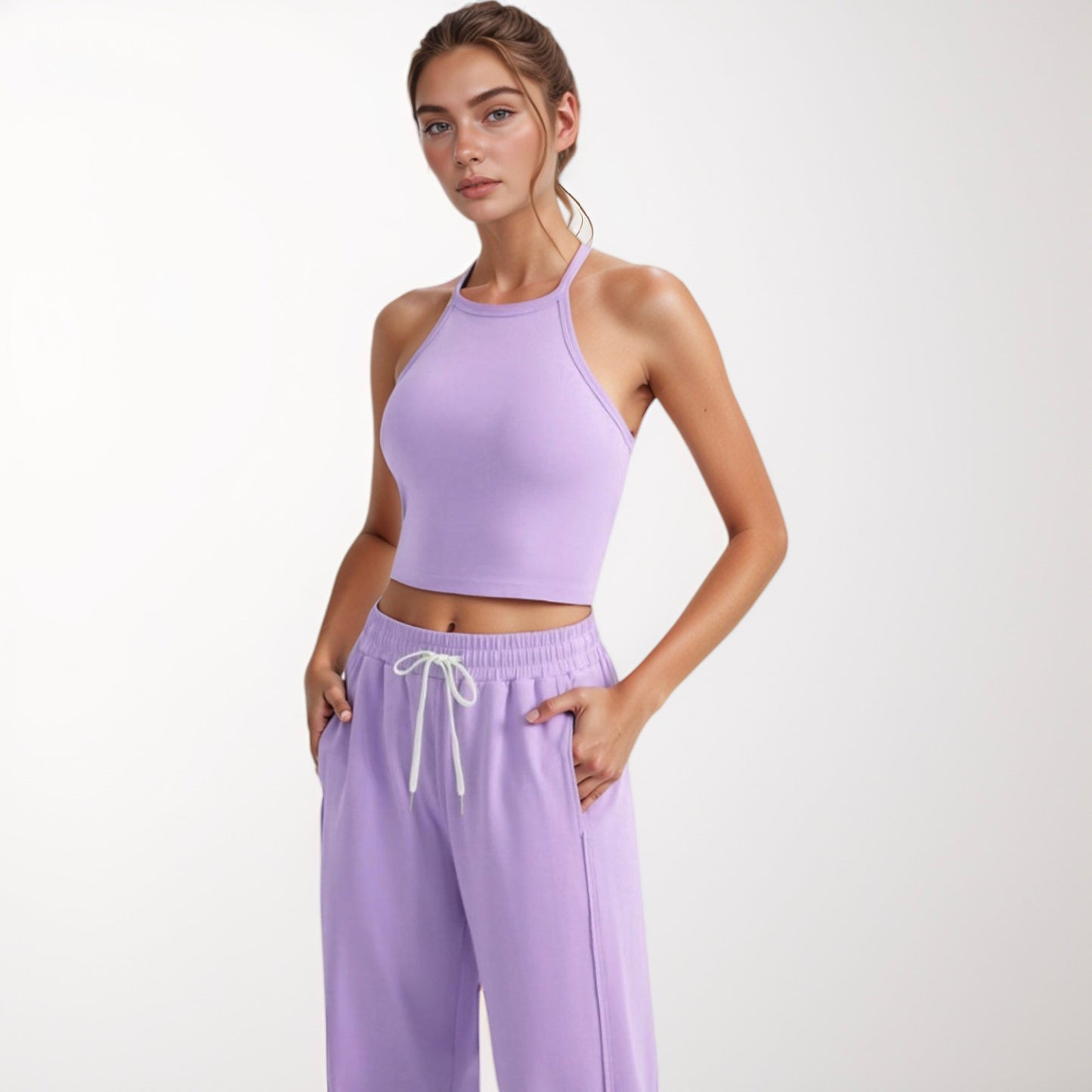 Anna-Kaci Active Women's High Neck Cropped Tank Top with Racer Style Straps and Seamless Fit for Active and Casual Wear