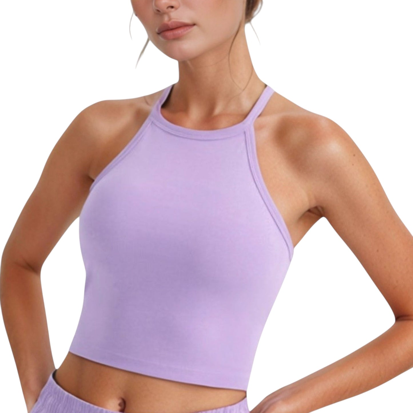 Anna-Kaci Active Women's High Neck Cropped Tank Top with Racer Style Straps and Seamless Fit for Active and Casual Wear