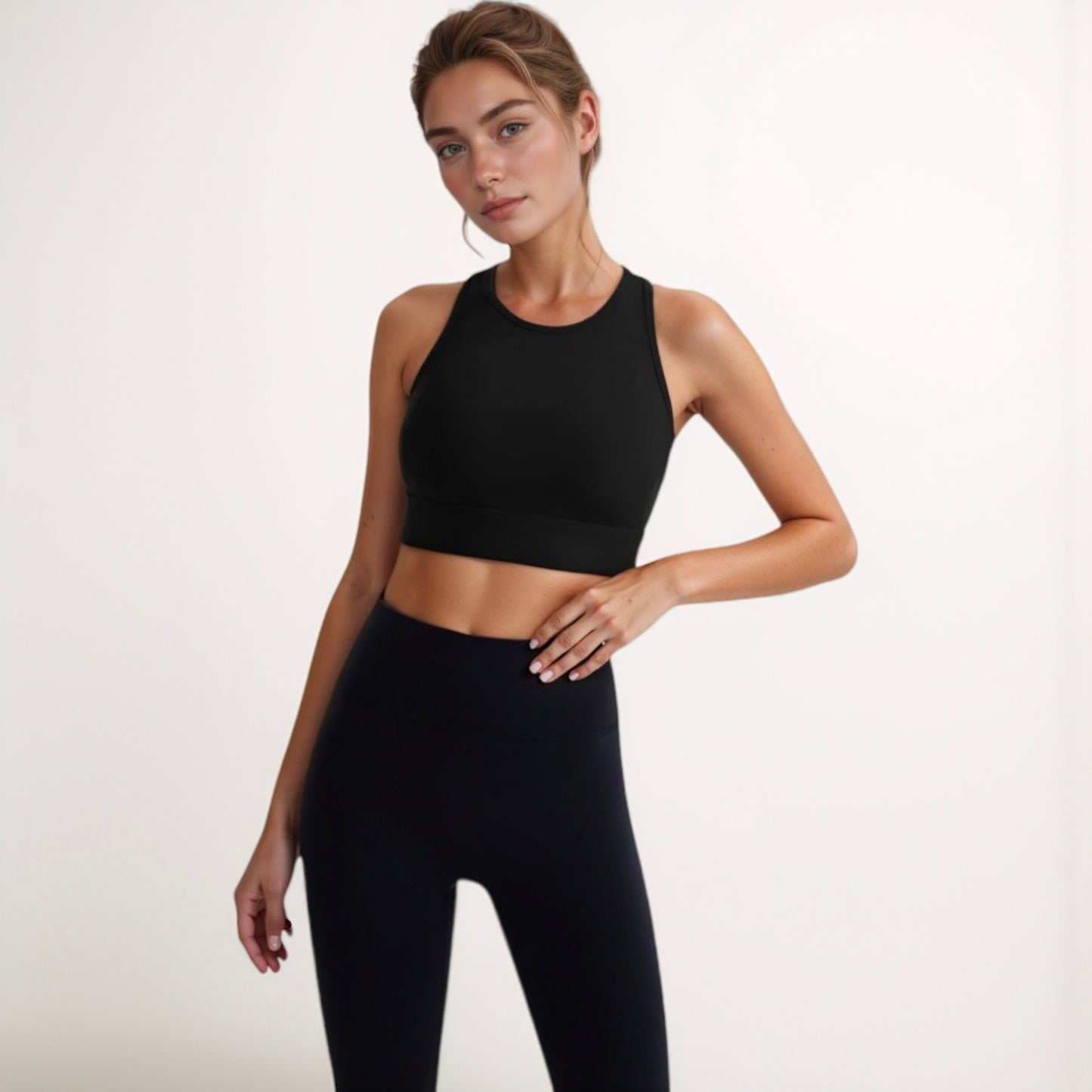 Anna-Kaci Active Women's Sports Bra with Double Strap Detail and Wide Hem Band for Medium Support