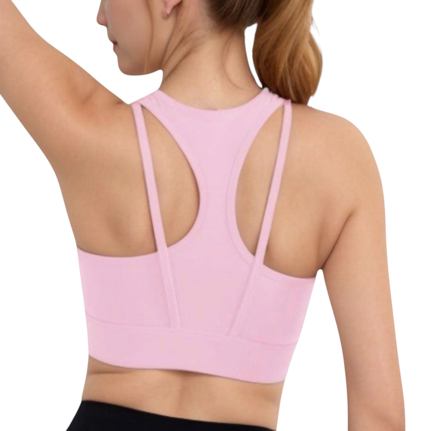 Anna-Kaci Active Women's Sports Bra with Double Strap Detail and Wide Hem Band for Medium Support