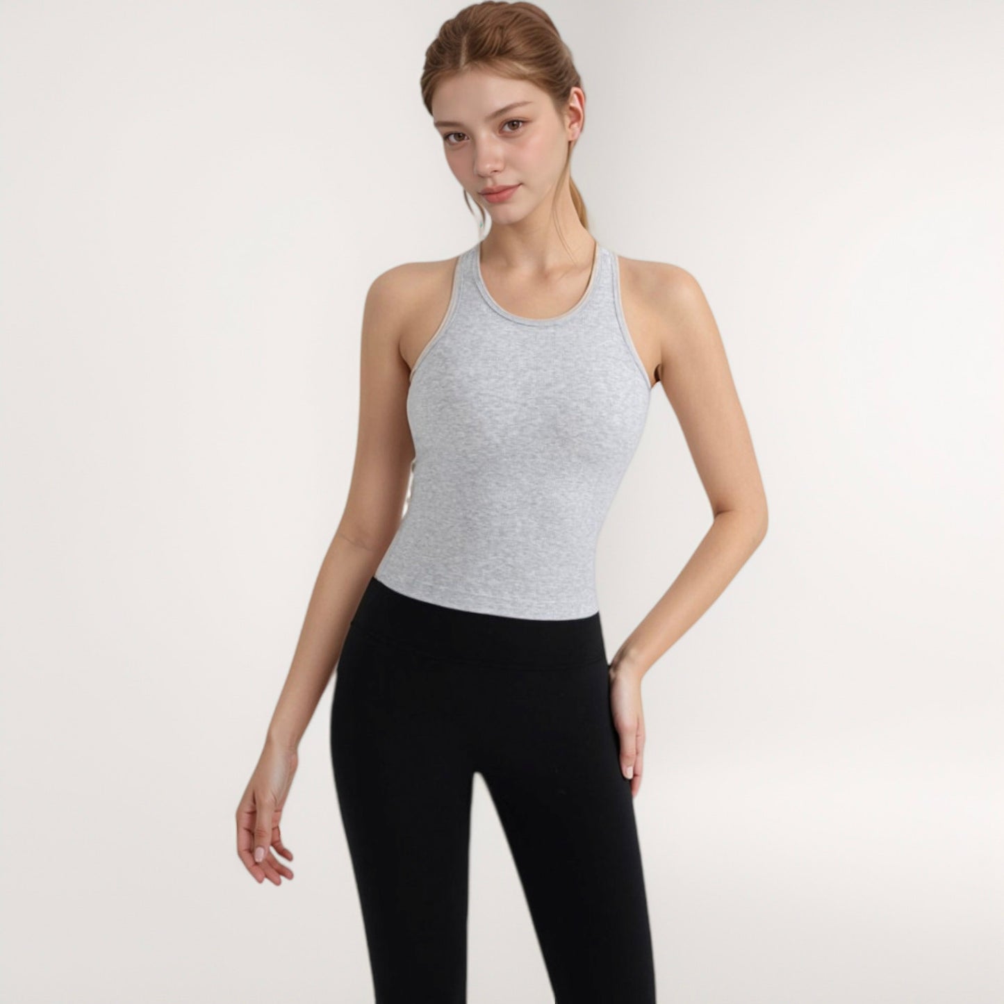 Anna-Kaci Active Women's Ribbed Black High Neck Crop Tank Top for Active and Casual Wear