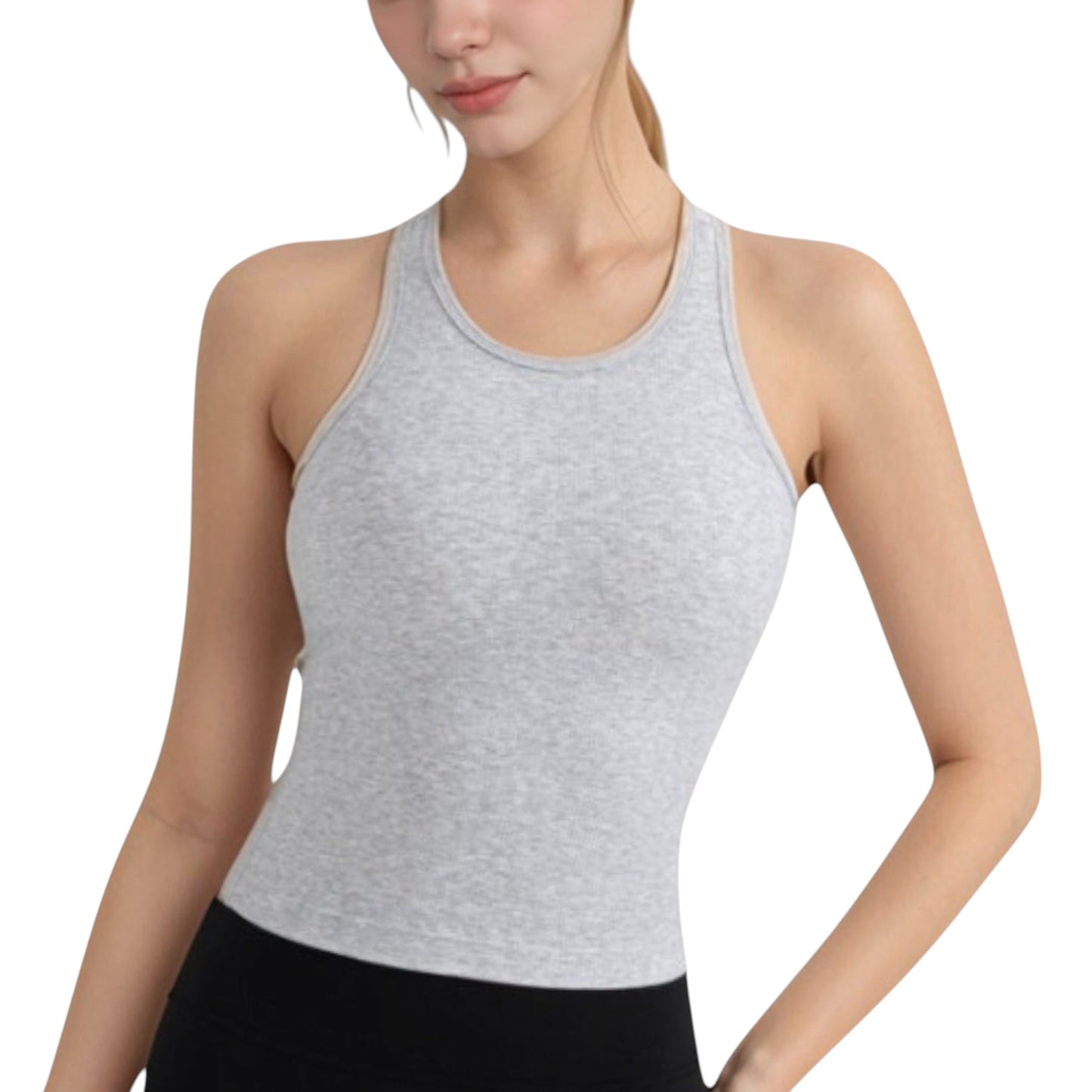 Anna-Kaci Active Women's Ribbed Black High Neck Crop Tank Top for Active and Casual Wear