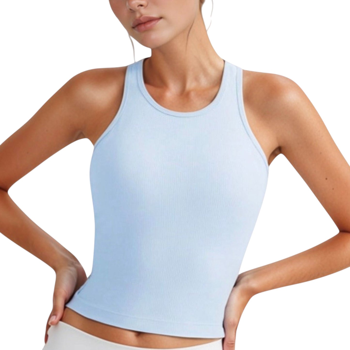 Anna-Kaci Active Women's Ribbed Black High Neck Crop Tank Top for Active and Casual Wear