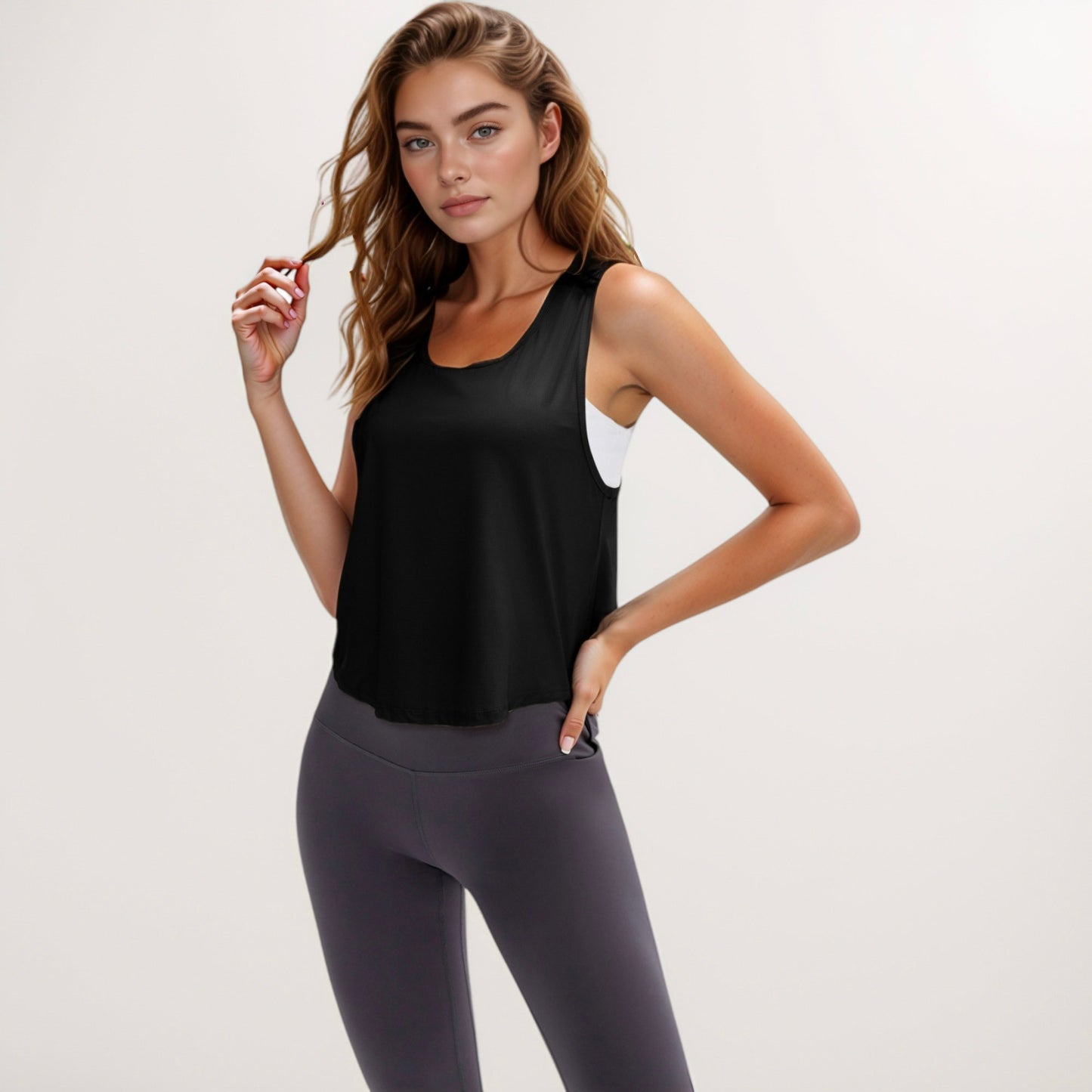Anna-Kaci Active Women's Sleeveless Scoop Neck Cropped Tank Top for Workout and Casual Layering