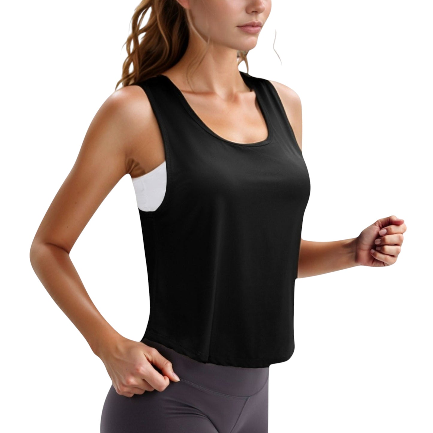Anna-Kaci Active Women's Sleeveless Scoop Neck Cropped Tank Top for Workout and Casual Layering