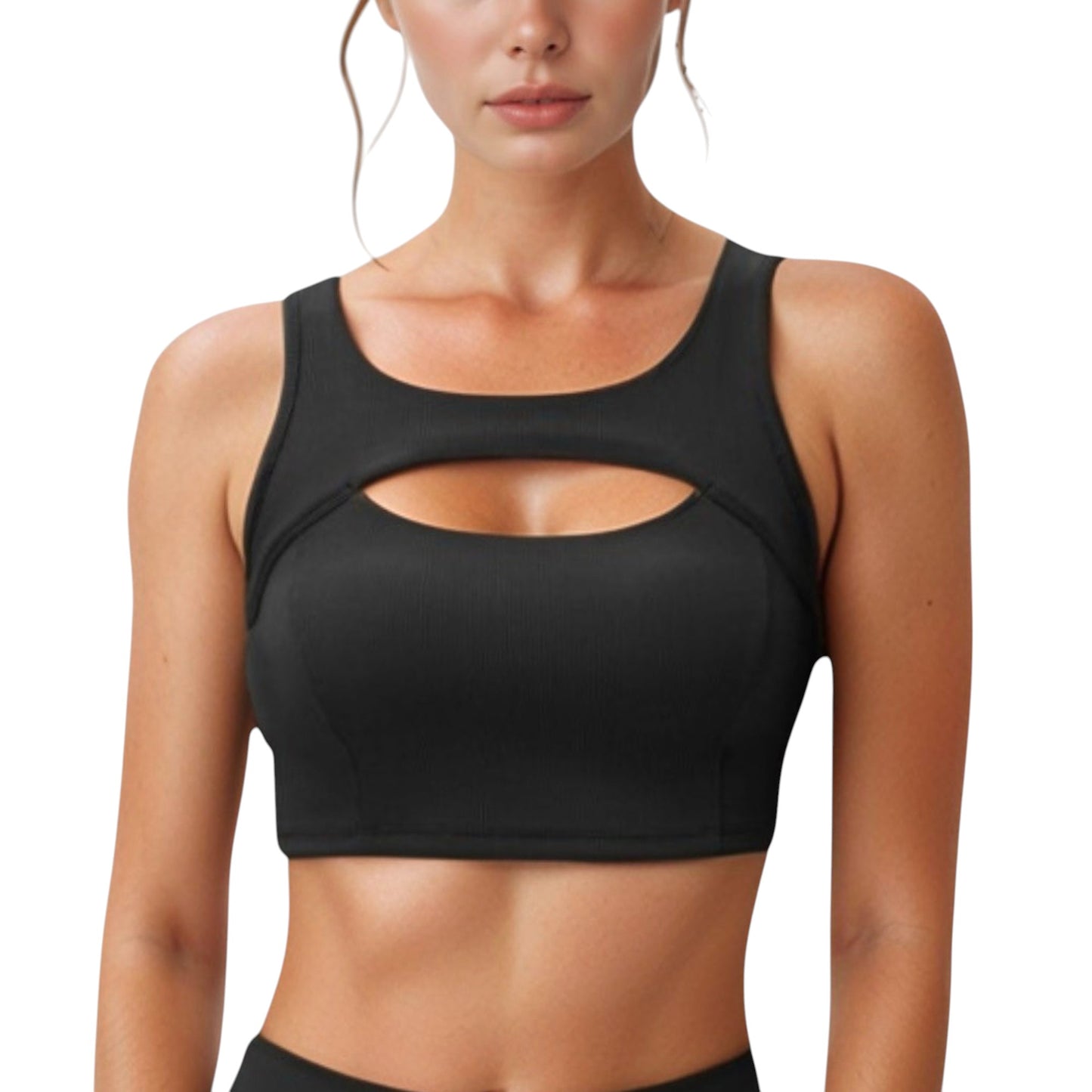 Anna-Kaci Active Women's Sports Bra with Scoop Neck and Front Cutout Design for Low to Medium Impact Workouts