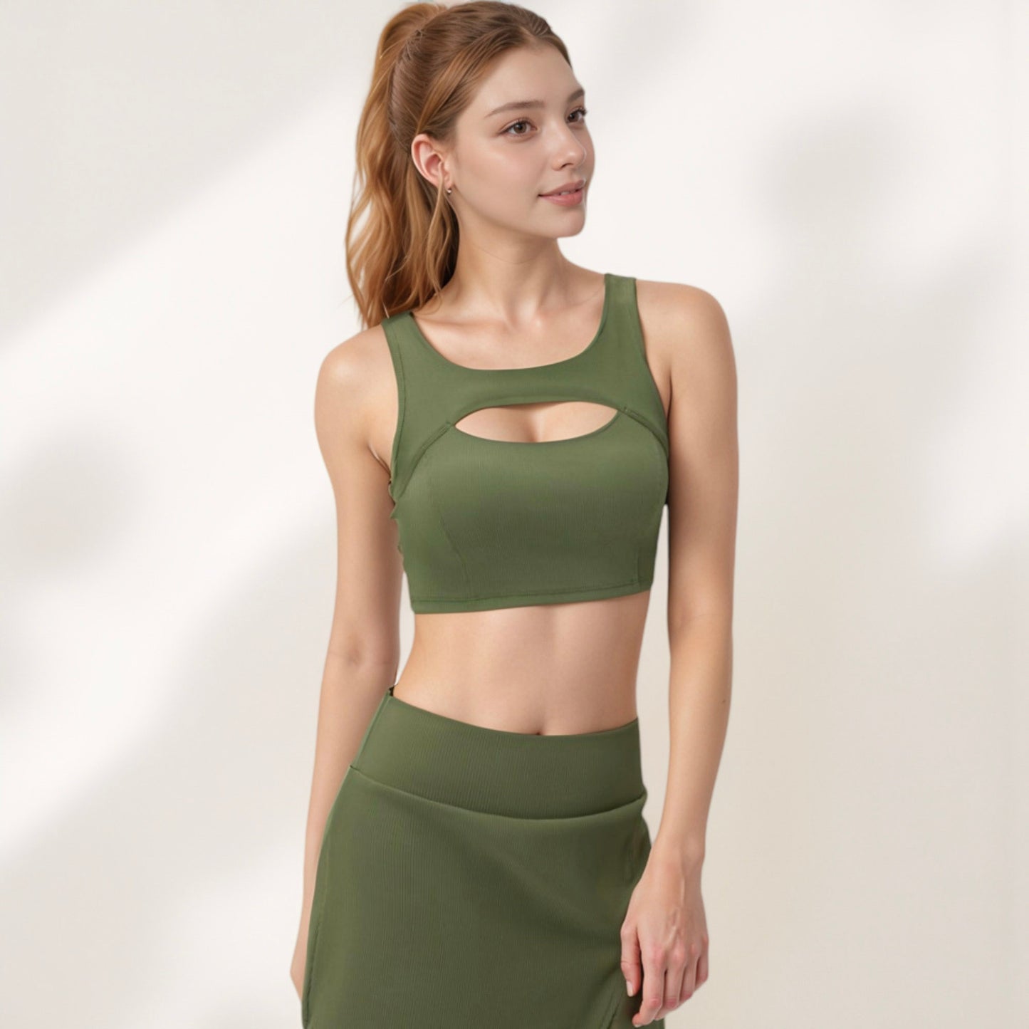 Anna-Kaci Active Women's Sports Bra with Scoop Neck and Front Cutout Design for Low to Medium Impact Workouts