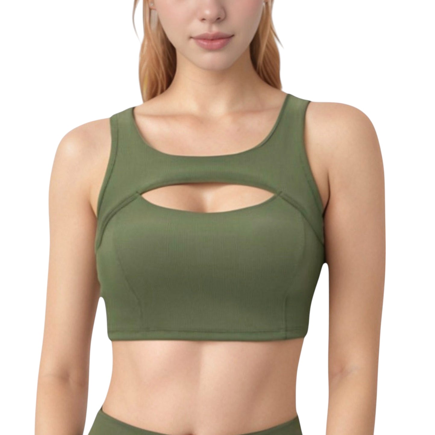 Anna-Kaci Active Women's Sports Bra with Scoop Neck and Front Cutout Design for Low to Medium Impact Workouts