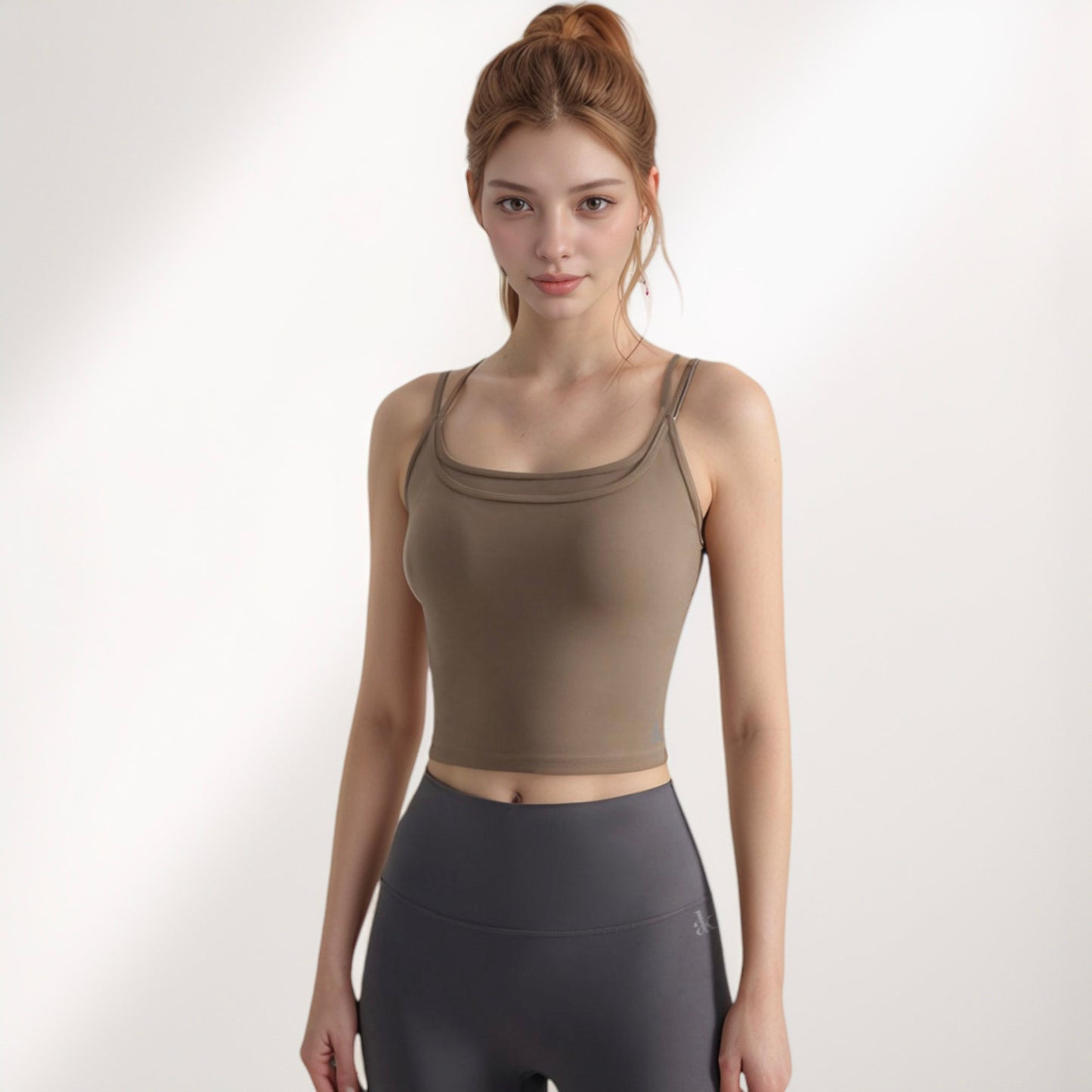 Anna-Kaci Active Women's Longline Sports Bra with Double Spaghetti Straps and Layered Scoop Neck for Low Impact Workouts
