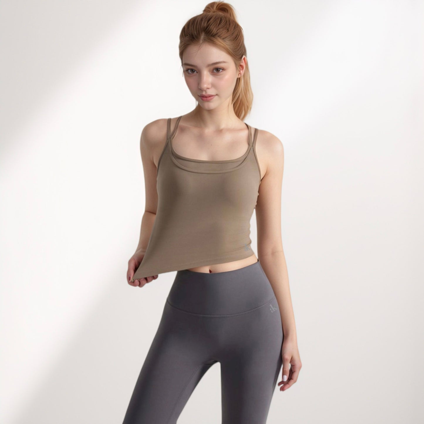 Anna-Kaci Active Women's Longline Sports Bra with Double Spaghetti Straps and Layered Scoop Neck for Low Impact Workouts