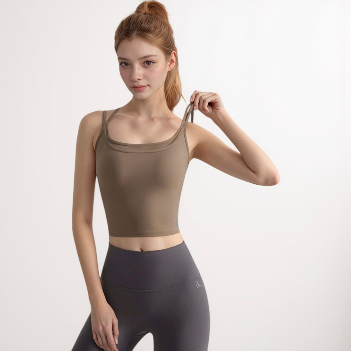 Anna-Kaci Active Women's Longline Sports Bra with Double Spaghetti Straps and Layered Scoop Neck for Low Impact Workouts