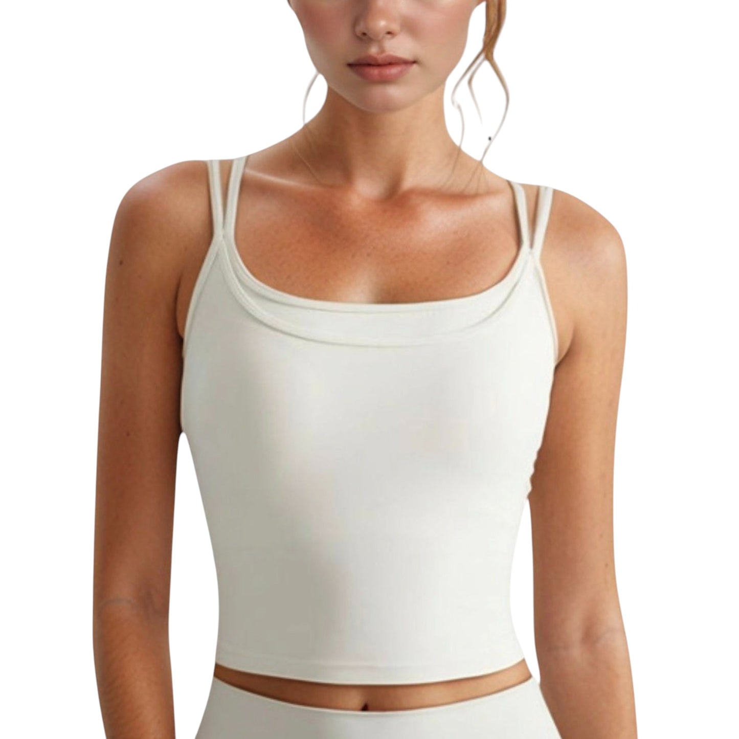 Anna-Kaci Active Women's Longline Sports Bra with Double Spaghetti Straps and Layered Scoop Neck for Low Impact Workouts
