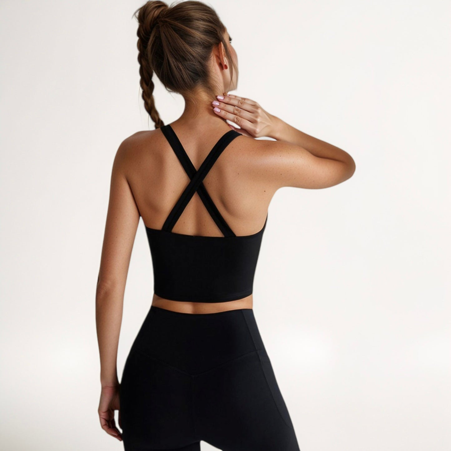 Anna-Kaci Active Women's Longline V-Neck Sports Bra with Faux Button Detail and Wide Shoulder Straps for Low Impact Support