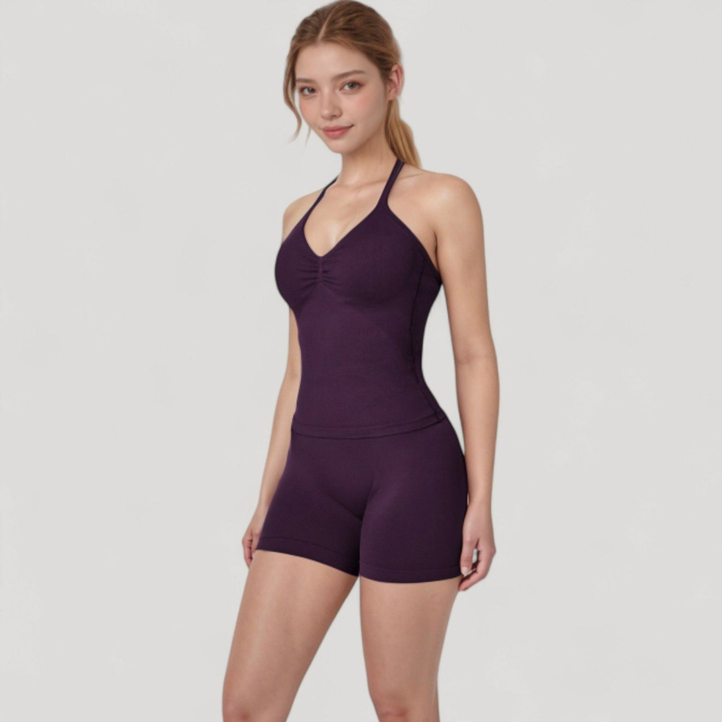 Anna-Kaci Active Women's Seamless Padded Cami Tank Top with Ruched Front Detail and Adjustable Halter Straps - Small, Gray